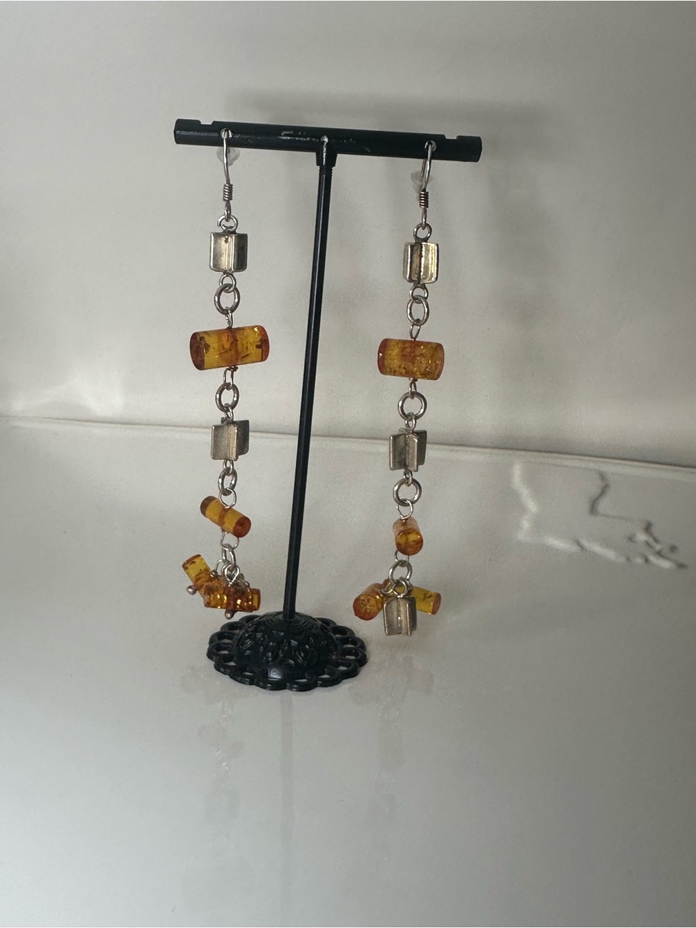 Amber Bead Dangle Earrings